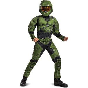 NWT Halo Infinite Master Chief Padded Muscle Light Up Mask & Video Game Jumpsuit